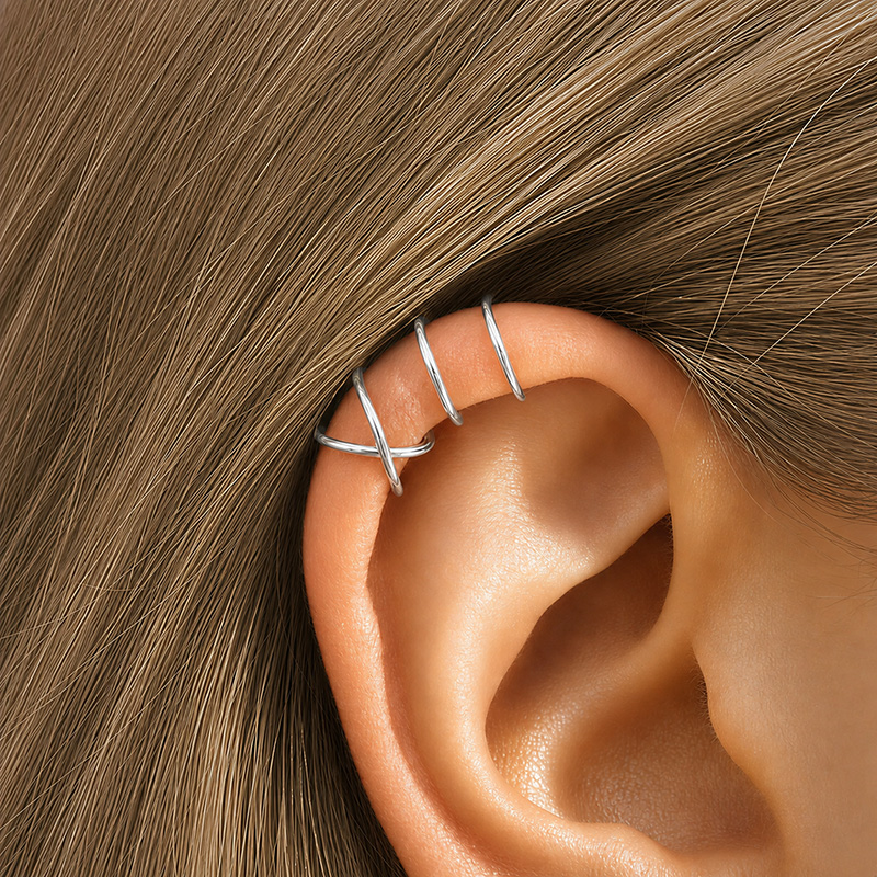 S925 Infinity Cross Ear Cuff Set