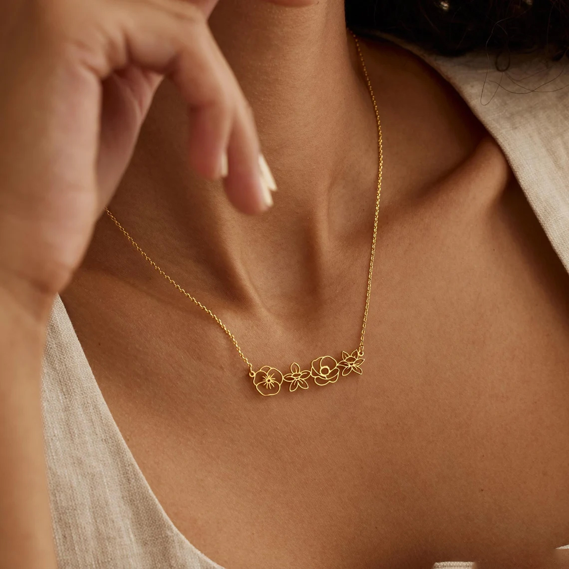 Personalized birthday flower necklace