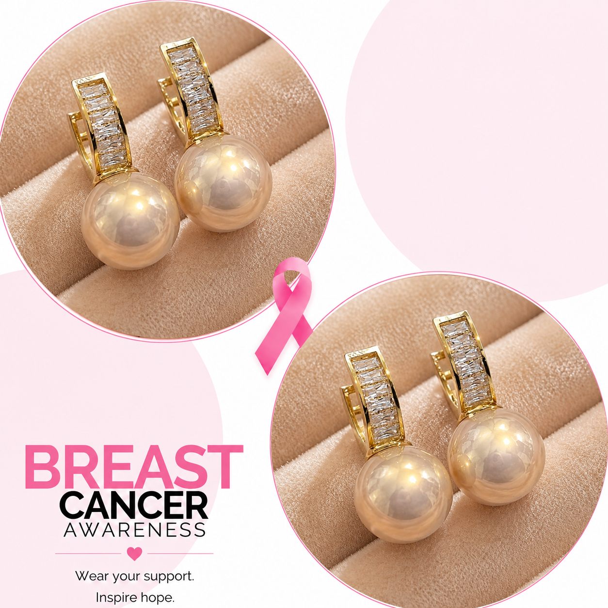 Support Breast Cancer Awareness | Blush Pearl Earrings |  Buy 1 Pair Get 1 Pair FREE Today
