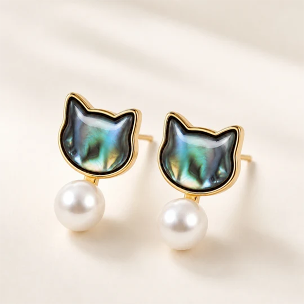 Abalone cat dangle earrings (pair)