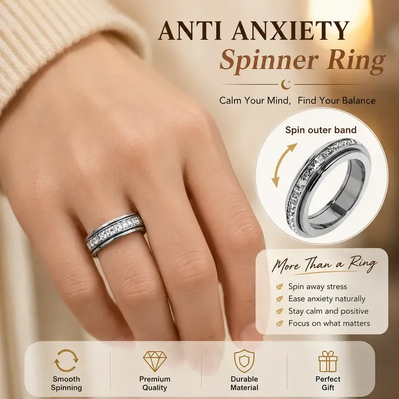 Titanium Steel Spinner Fidget Ring for Men Women