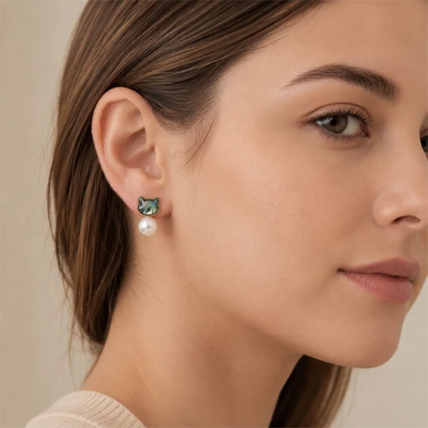 Abalone cat dangle earrings (pair)