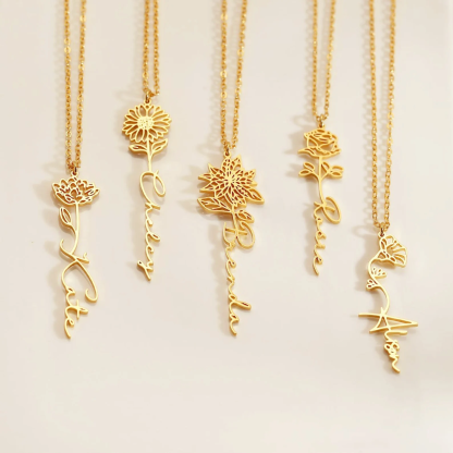 Personalized birthday flower name necklace