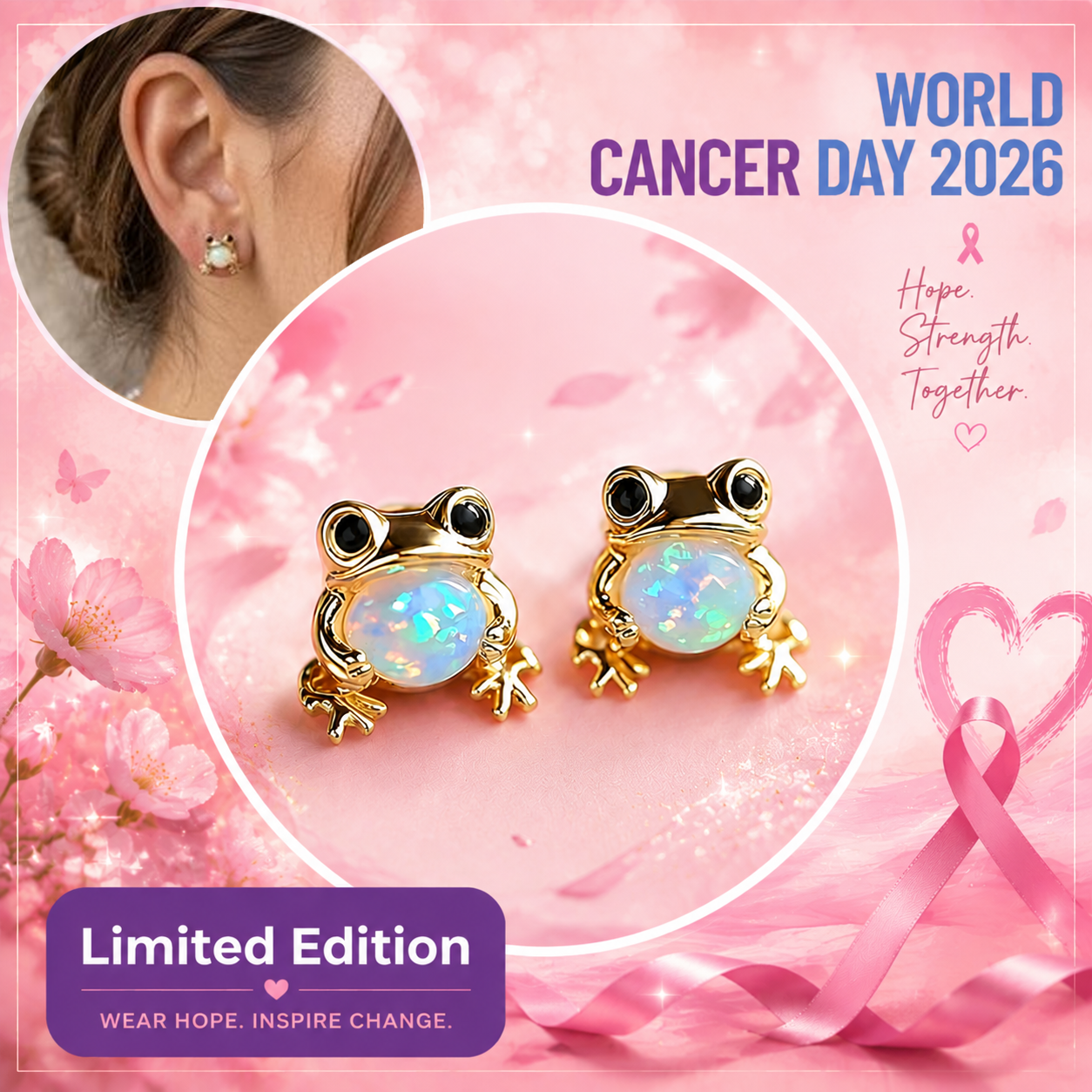 Support Breast Cancer Awareness | Opal Frog Charm Earrings |  Buy 1 Pair Get 1 Pair FREE Today