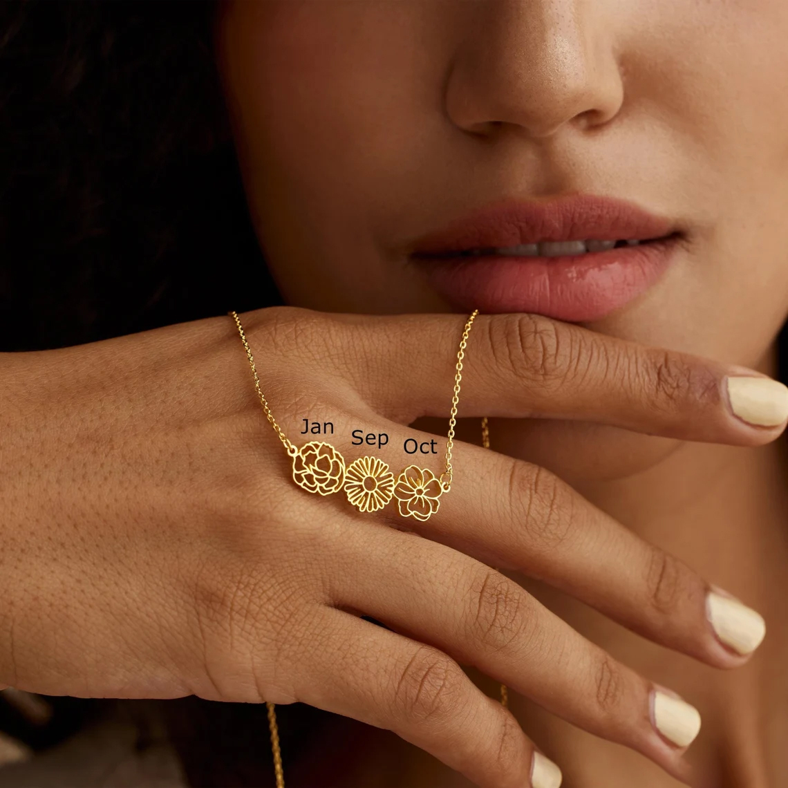 Personalized birthday flower necklace