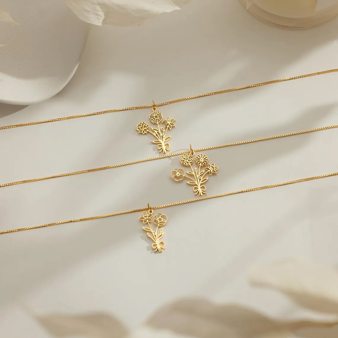 Dainty Birth Flower Necklace, Personalized Gift For Her  BF-1