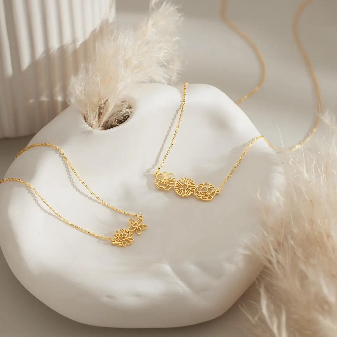 Personalized birthday flower necklace
