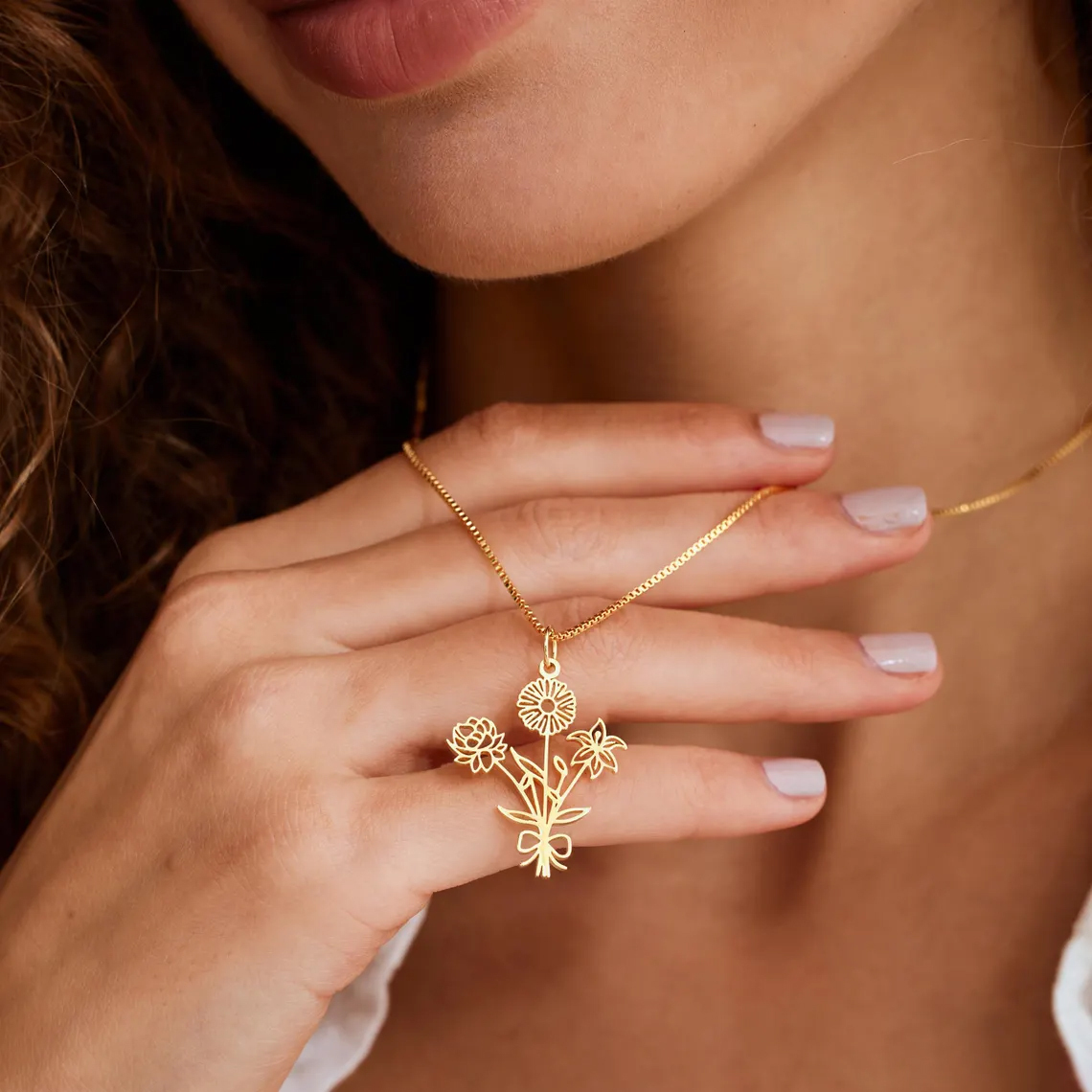 Dainty Birth Flower Necklace, Personalized Gift For Her  BF-1