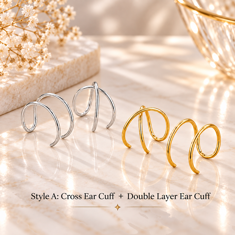 S925 Infinity Cross Ear Cuff Set