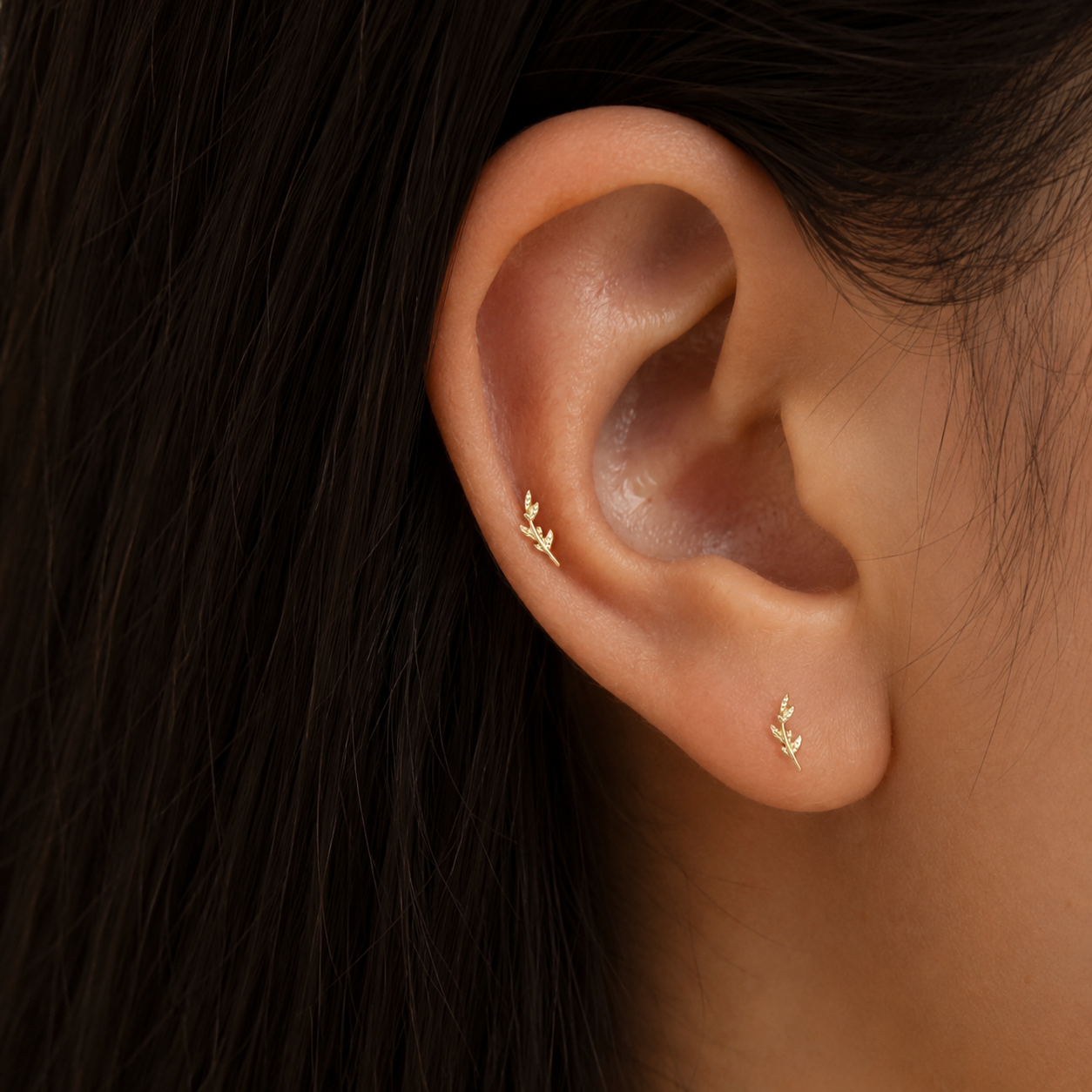 Golden Olive Leaf Stud