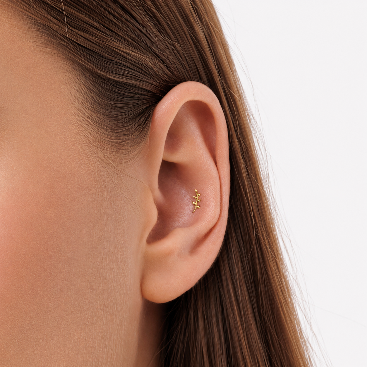 Golden Olive Branch Stud Earring