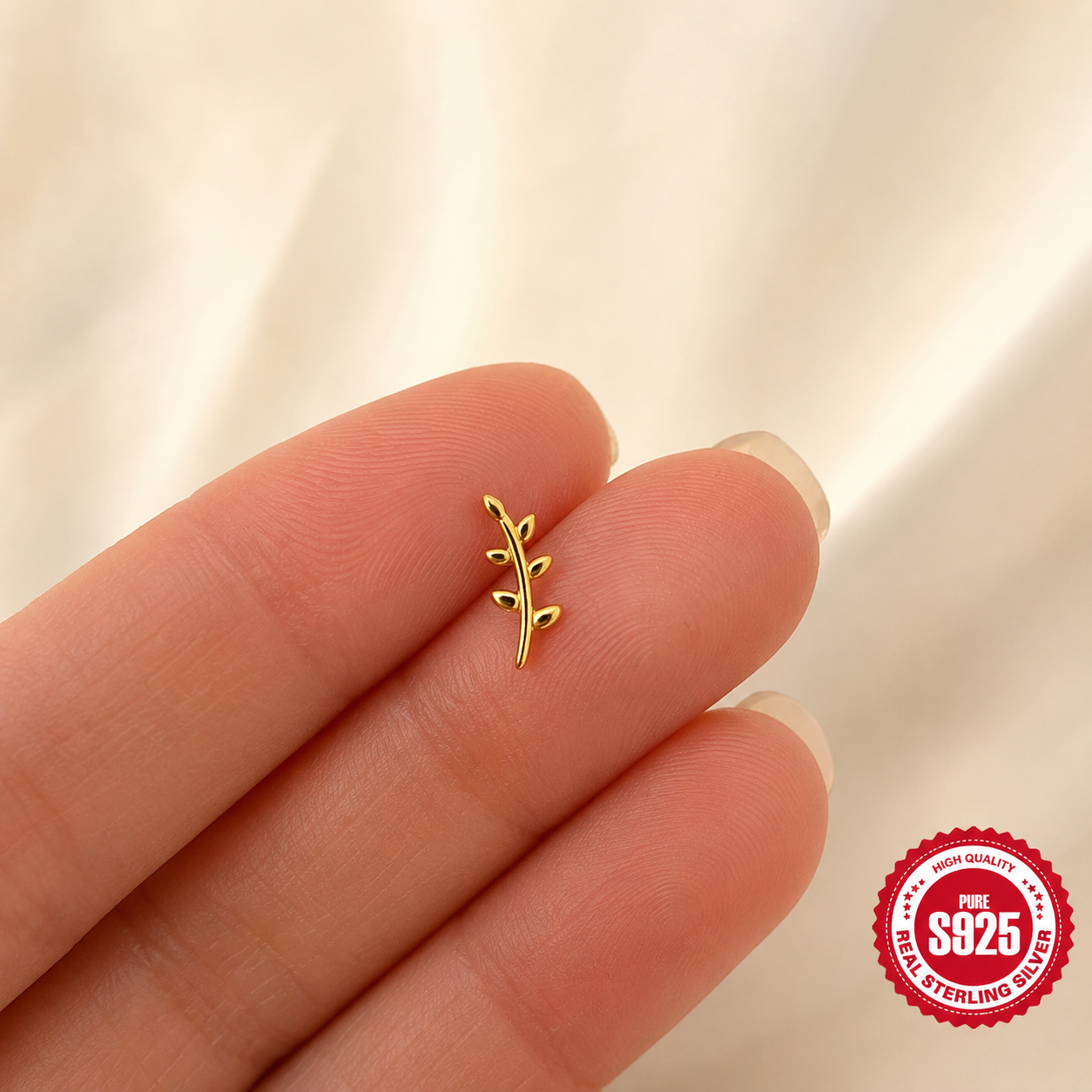 Golden Olive Branch Stud Earring