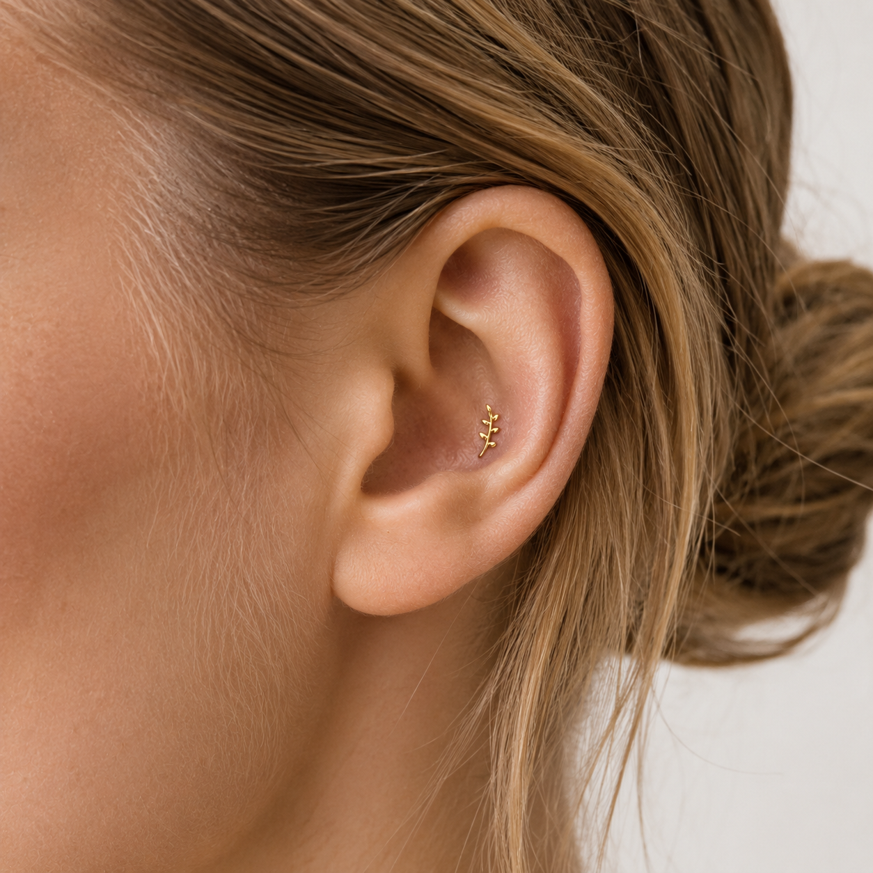 Golden Olive Branch Stud Earring