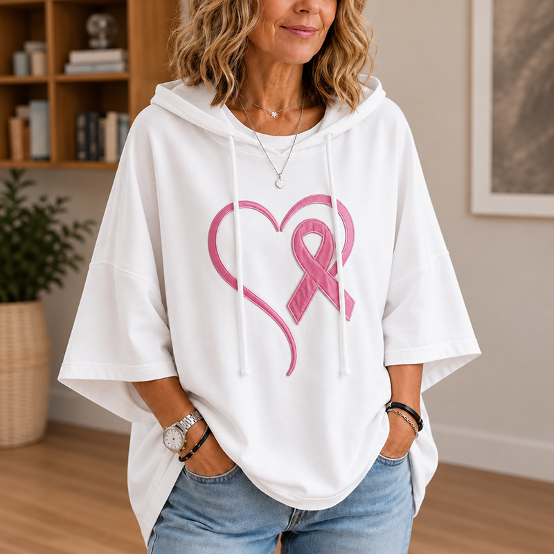 Pink Ribbon Heart Oversized Hoodie