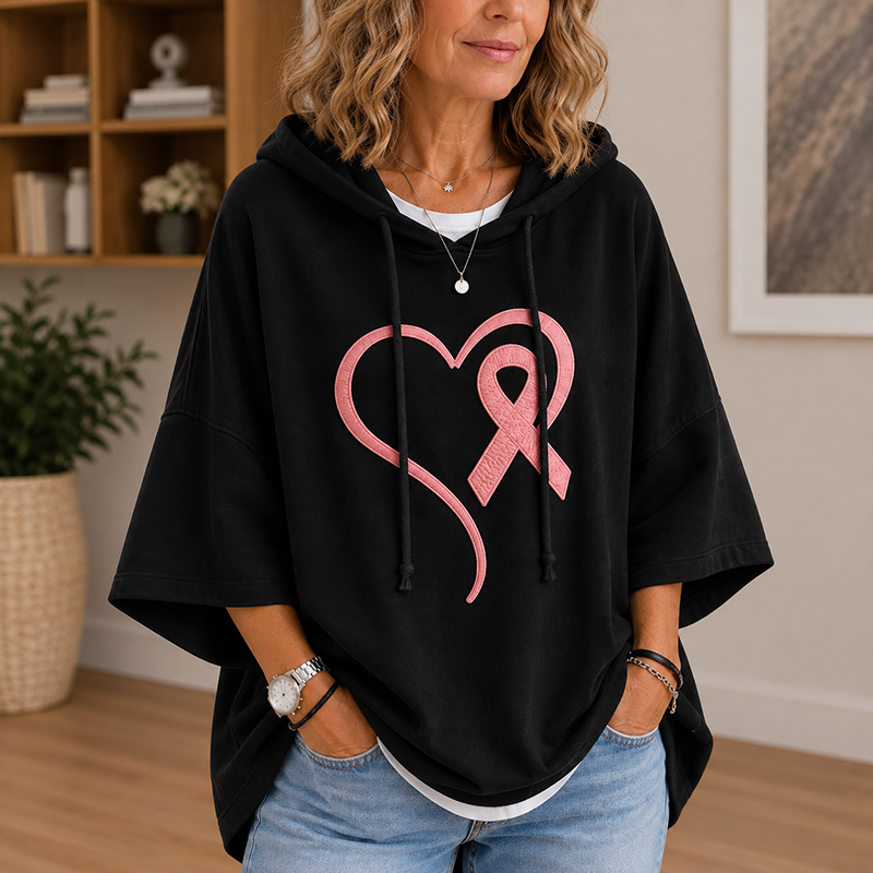 Pink Ribbon Heart Oversized Hoodie