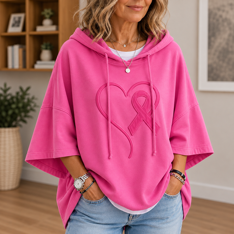 Pink Ribbon Heart Oversized Hoodie