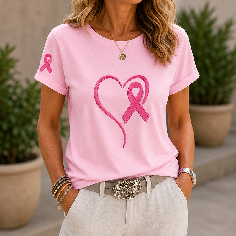 Casual Pink Heart Awareness Top