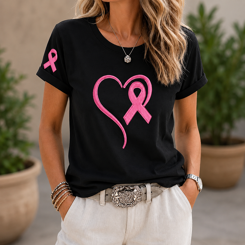 Casual Pink Heart Awareness Top