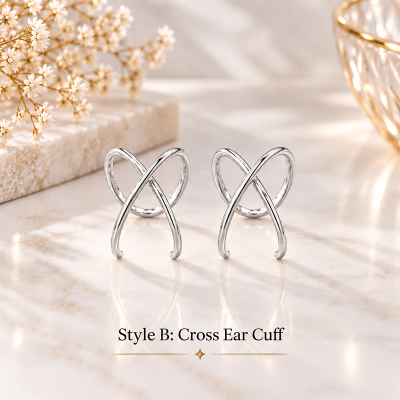 S925 Infinity Cross Ear Cuff Set