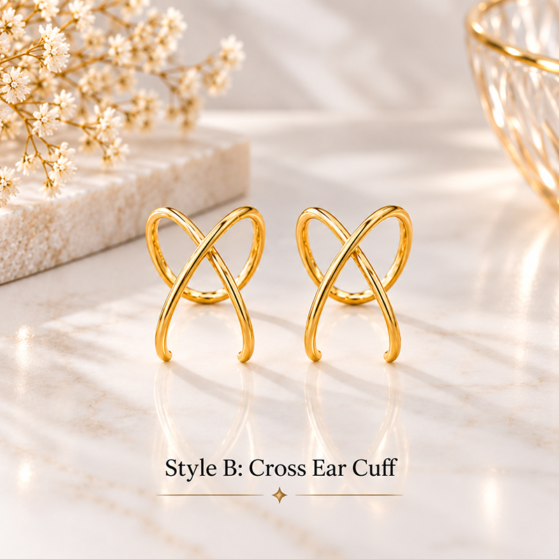 S925 Infinity Cross Ear Cuff Set