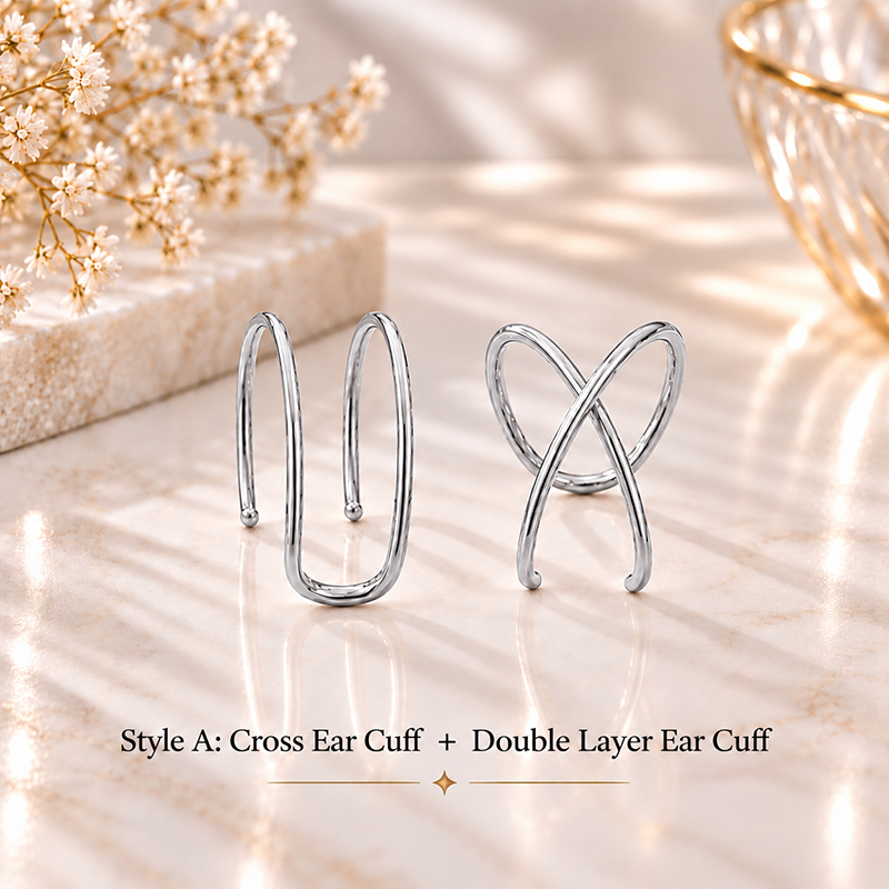 S925 Infinity Cross Ear Cuff Set