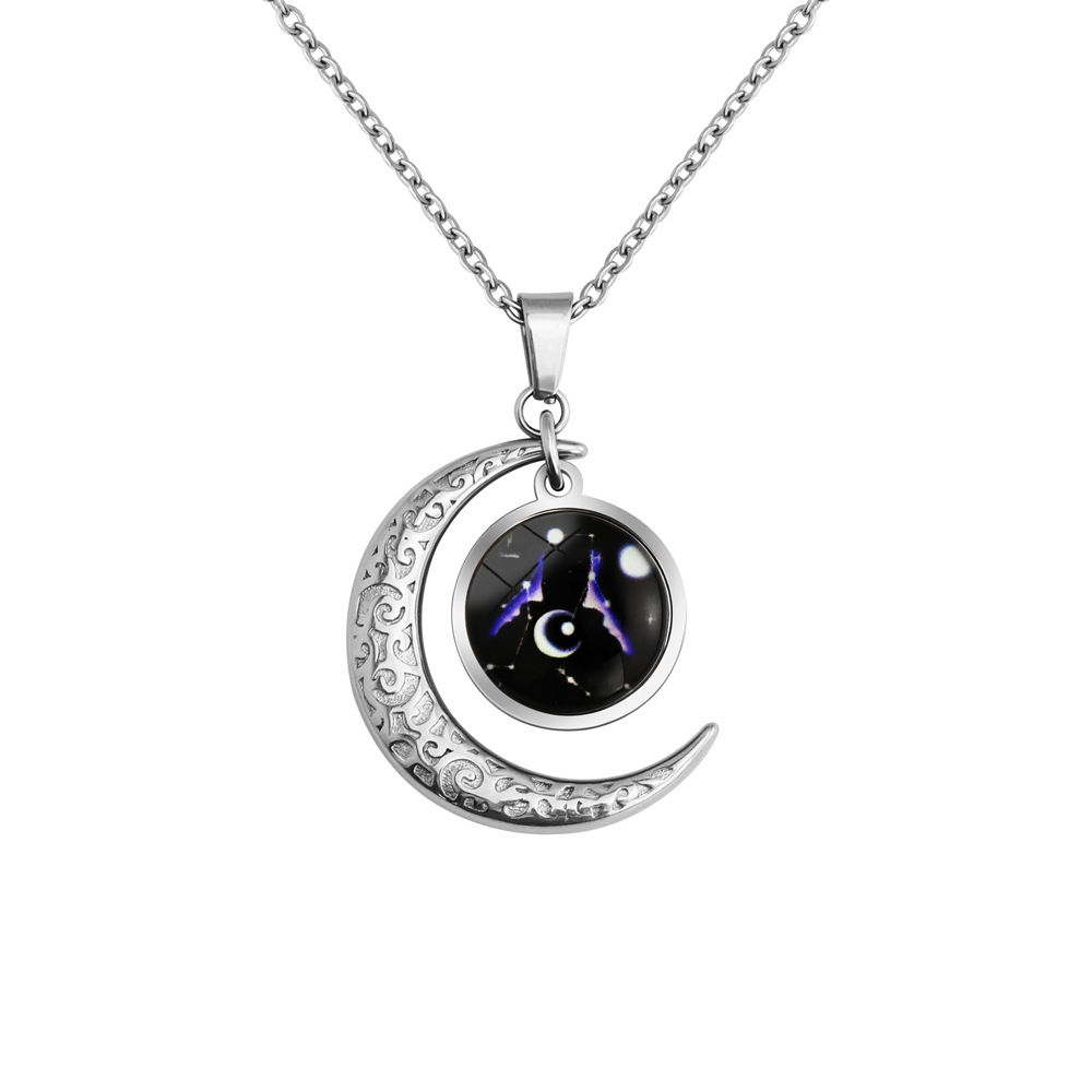 Celestial Glow-in-the-Dark Zodiac Moon Necklace