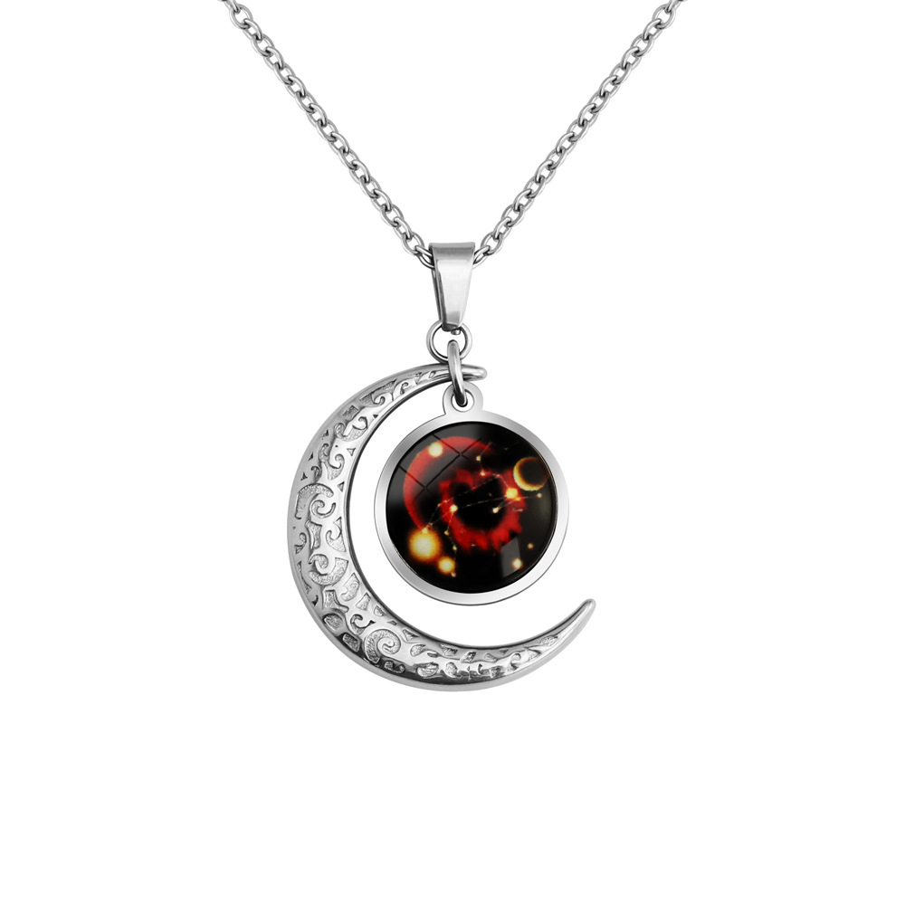 Celestial Glow-in-the-Dark Zodiac Moon Necklace