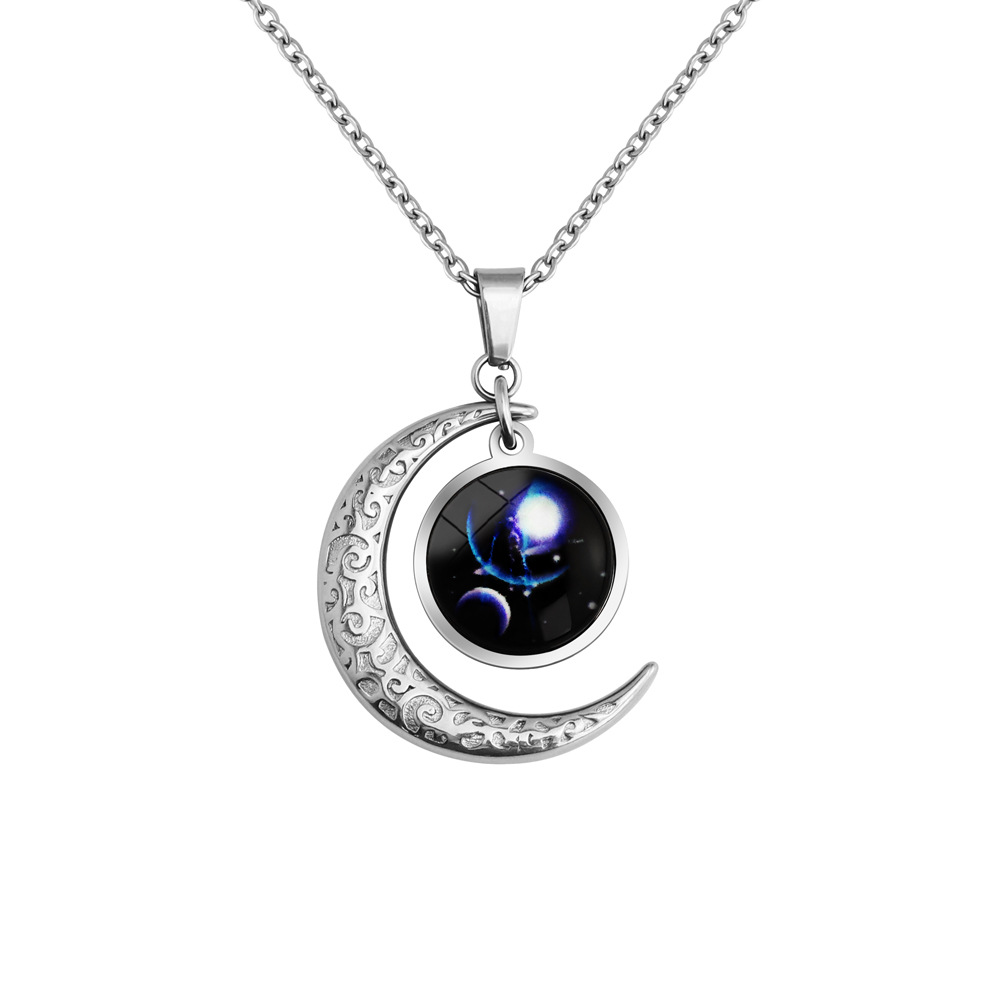 Celestial Glow-in-the-Dark Zodiac Moon Necklace