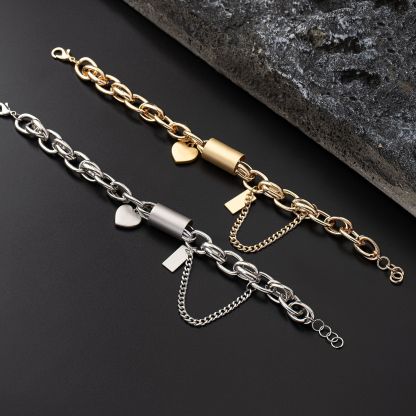 Dual Heart Lock Chain Bracelet