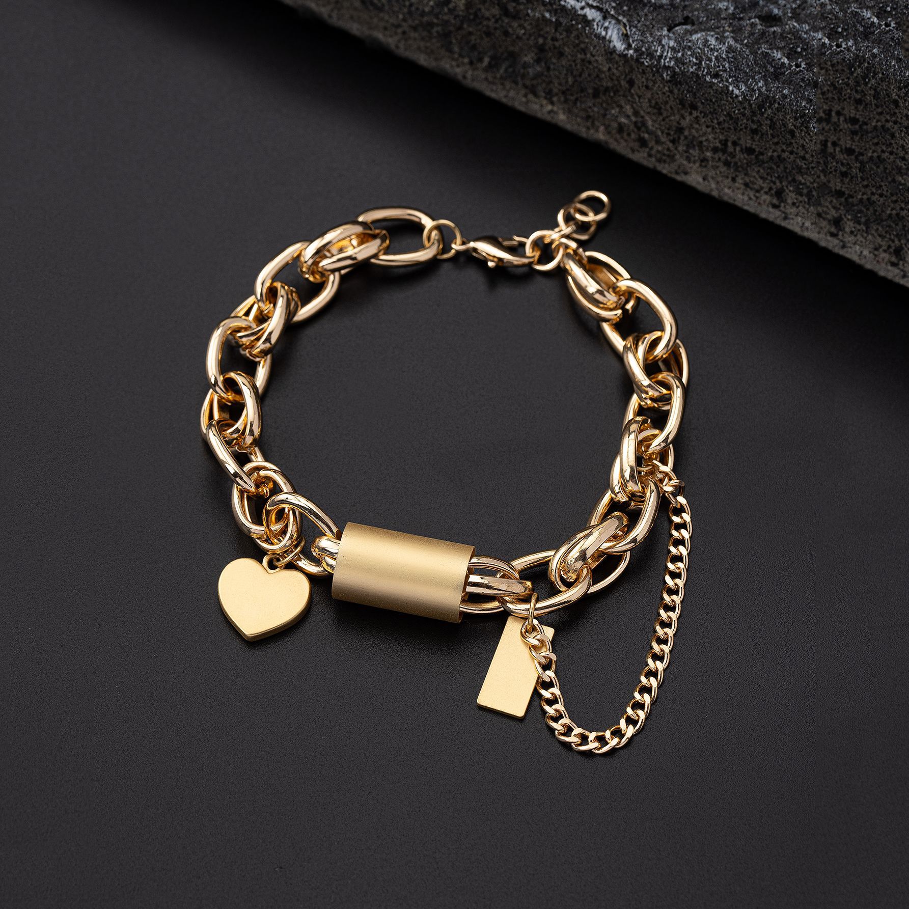 Dual Heart Lock Chain Bracelet