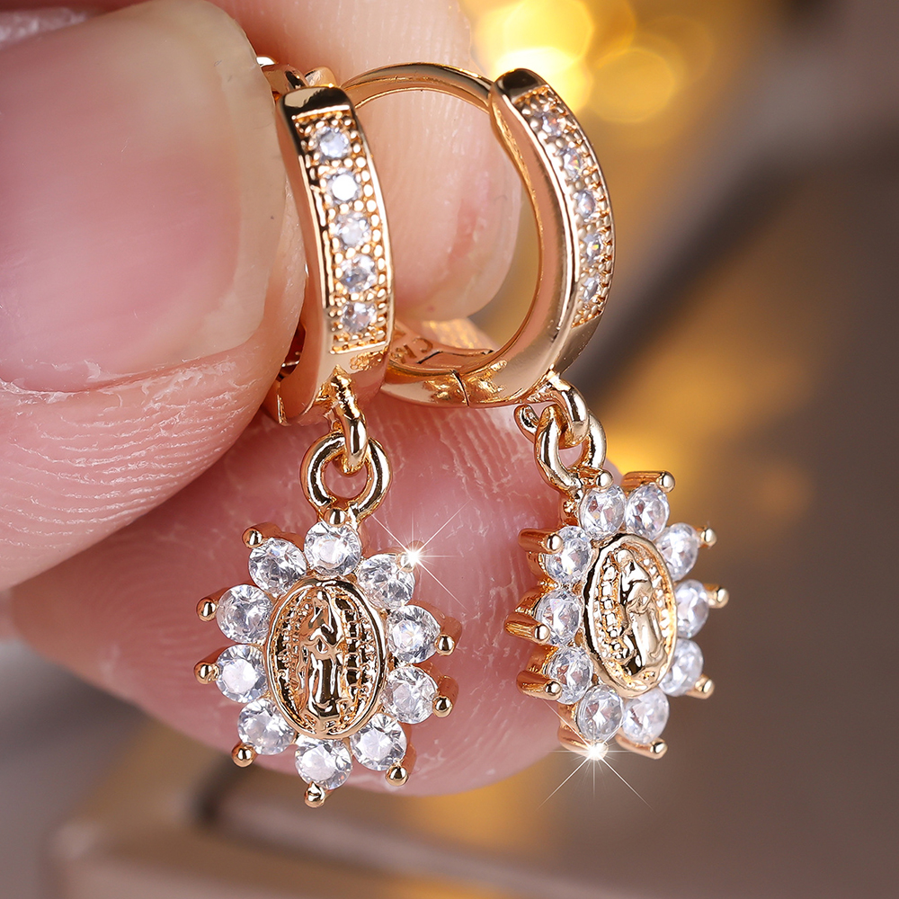 Support Breast Cancer Awareness | Golden Halo Oval Drop Earrings