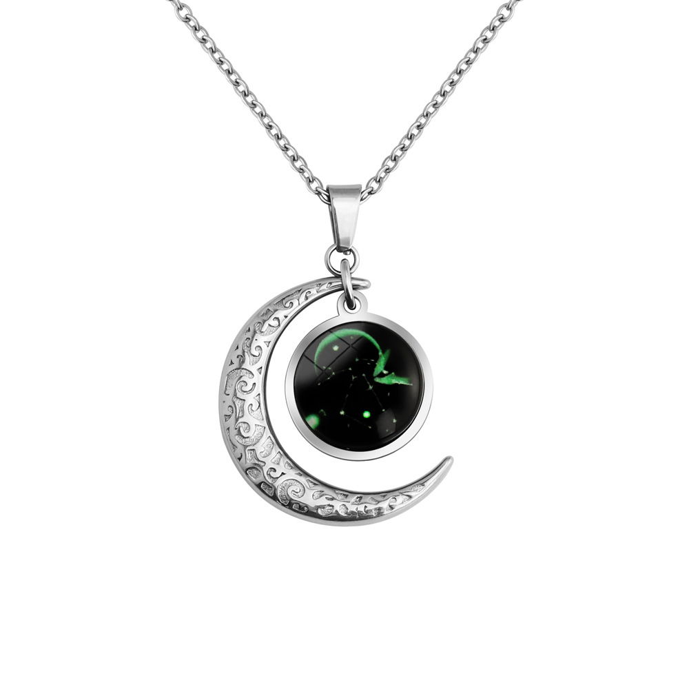 Celestial Glow-in-the-Dark Zodiac Moon Necklace