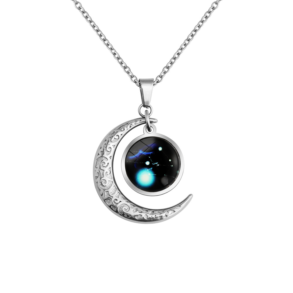 Celestial Glow-in-the-Dark Zodiac Moon Necklace