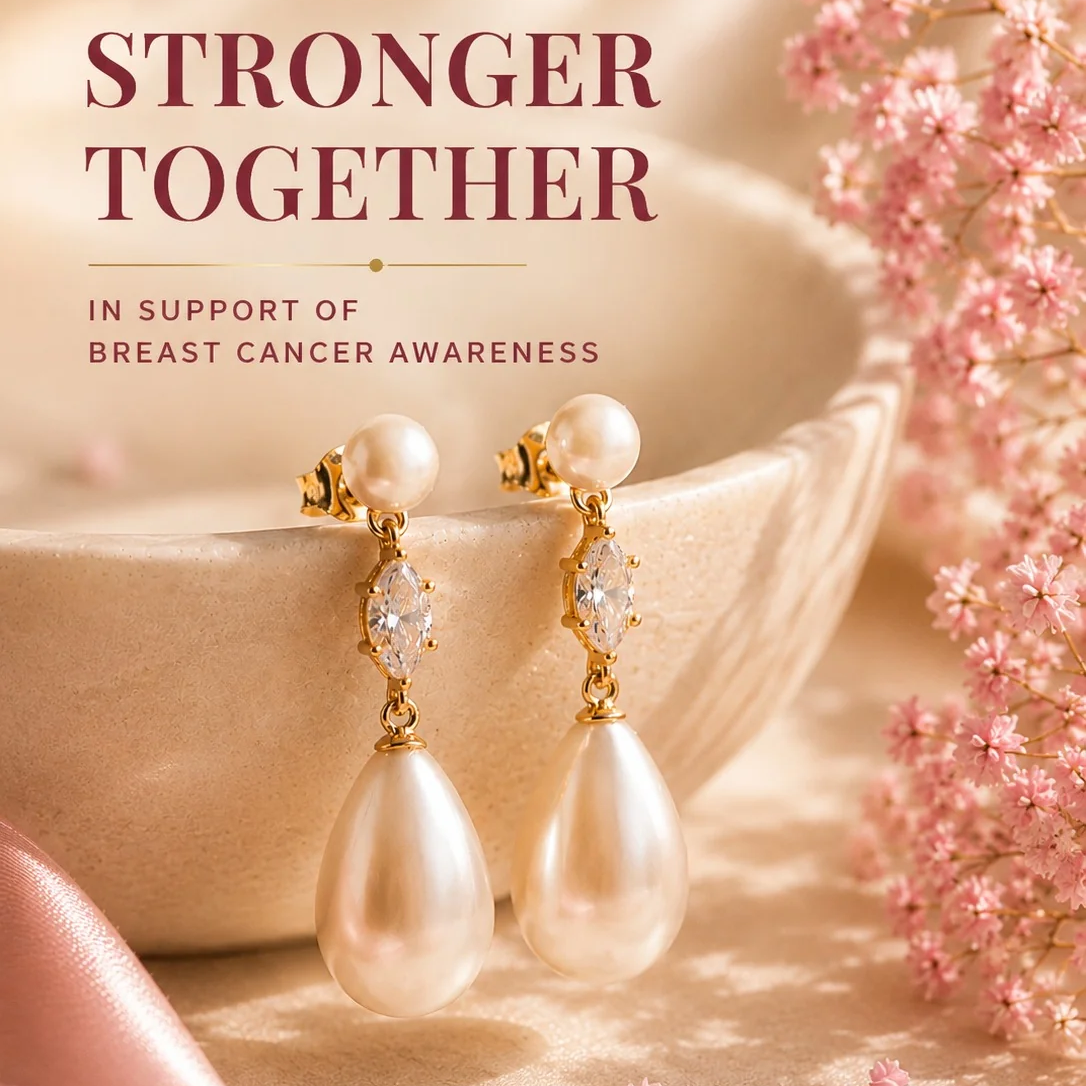 Support Breast Cancer Awareness | Serenity Pearl Teardrop Earrings