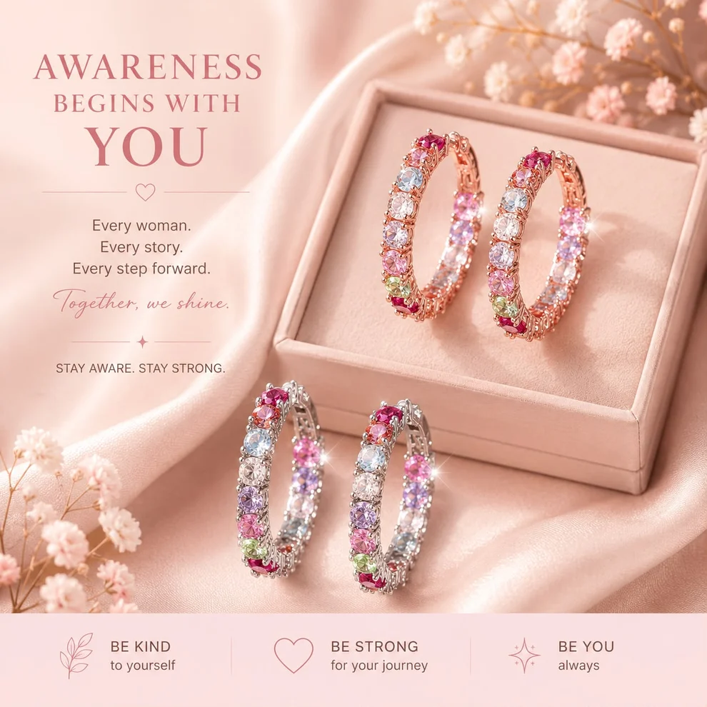 Support Breast Cancer Awareness | Multi-Coloured Crystals Hope Earrings 