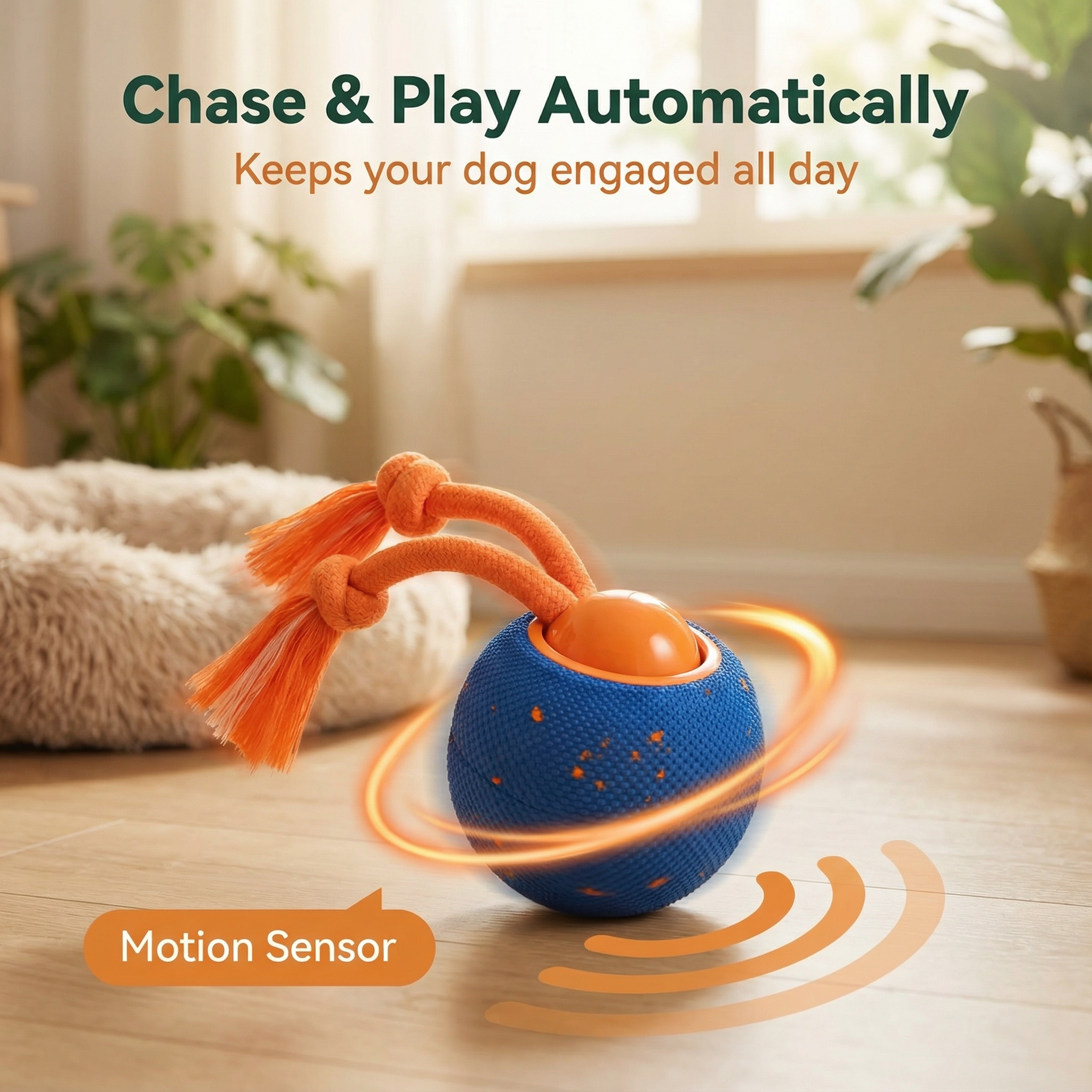 Smart Interactive Dog Toy Wicked Ball Rolly Automatic Moving Bouncing Rotating E-TPU Material Rope Barks Sound Active Rolling