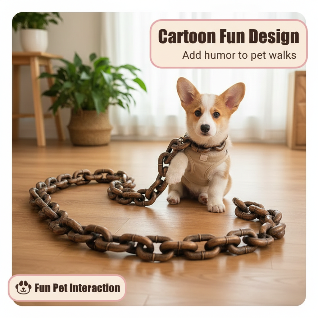 Thick Heavy Duty Eco-Friendly Cartoon Plastic Dog Leash with Large Iron Chain Funny Prank Walking Pet Supplies