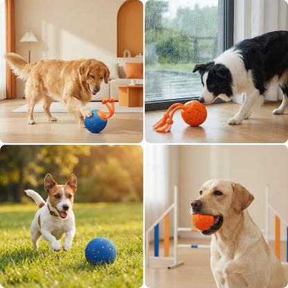 Smart Interactive Dog Toy Wicked Ball Rolly Automatic Moving Bouncing Rotating E-TPU Material Rope Barks Sound Active Rolling