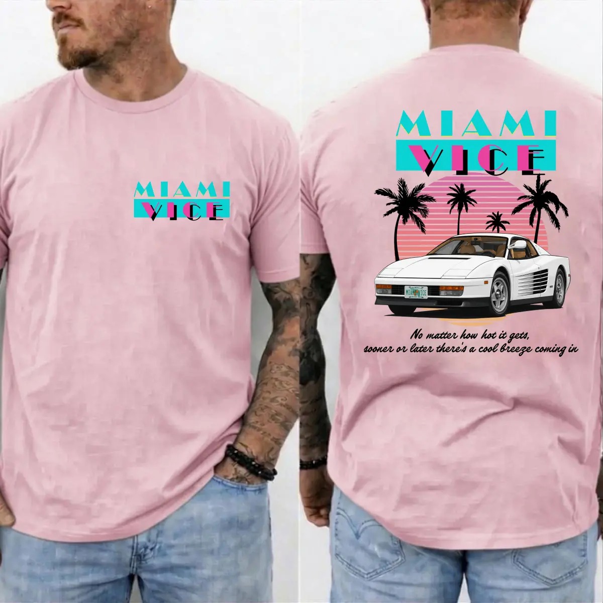 Miami Vice Shirt, Vintage 80s Neon Car Graphic Tee, Retro TV Series Inspired T-Shirt