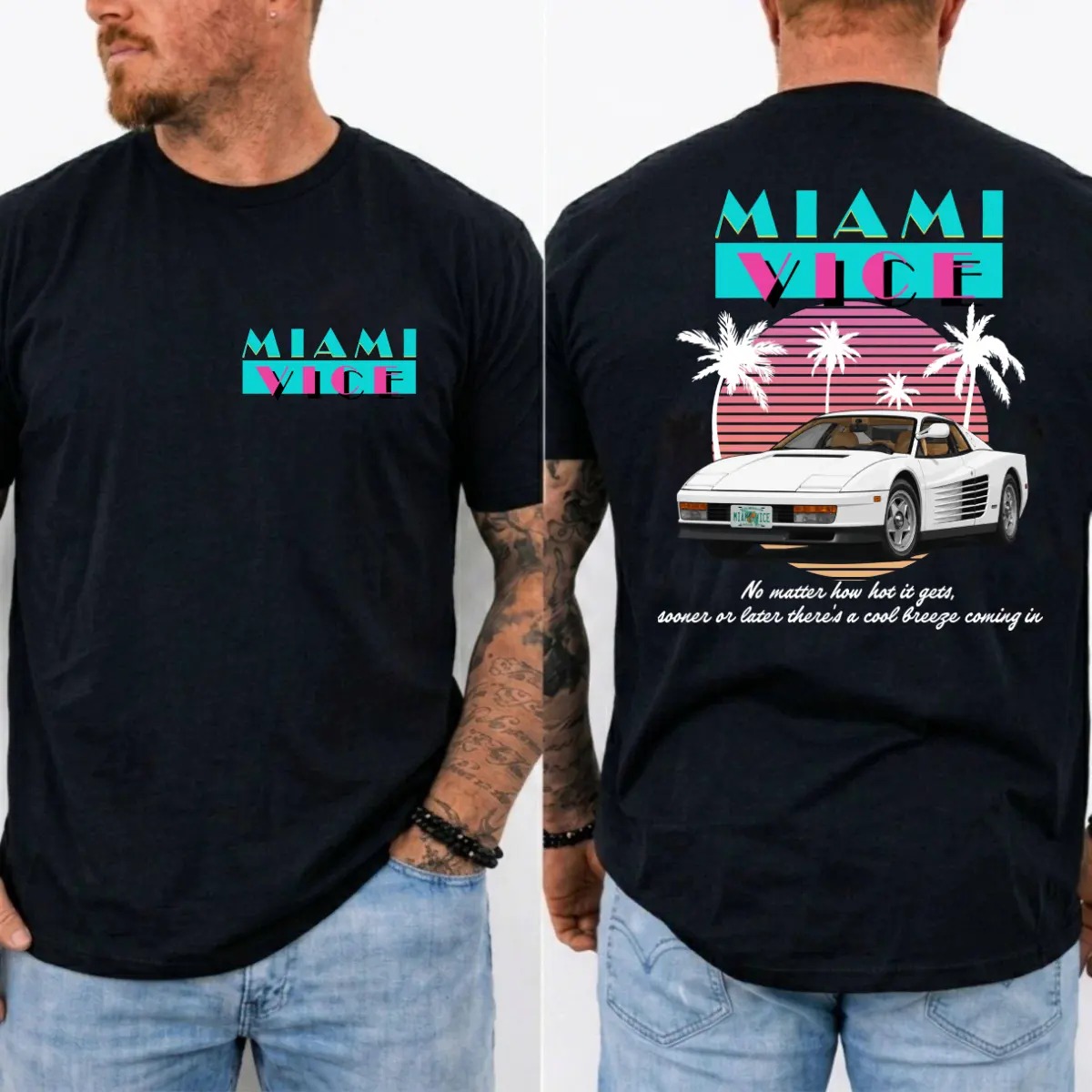 Miami Vice Shirt, Vintage 80s Neon Car Graphic Tee, Retro TV Series Inspired T-Shirt