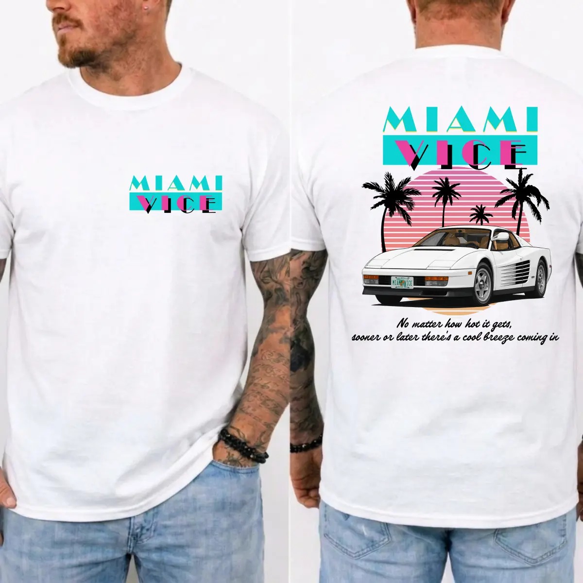 Miami Vice Shirt, Vintage 80s Neon Car Graphic Tee, Retro TV Series Inspired T-Shirt