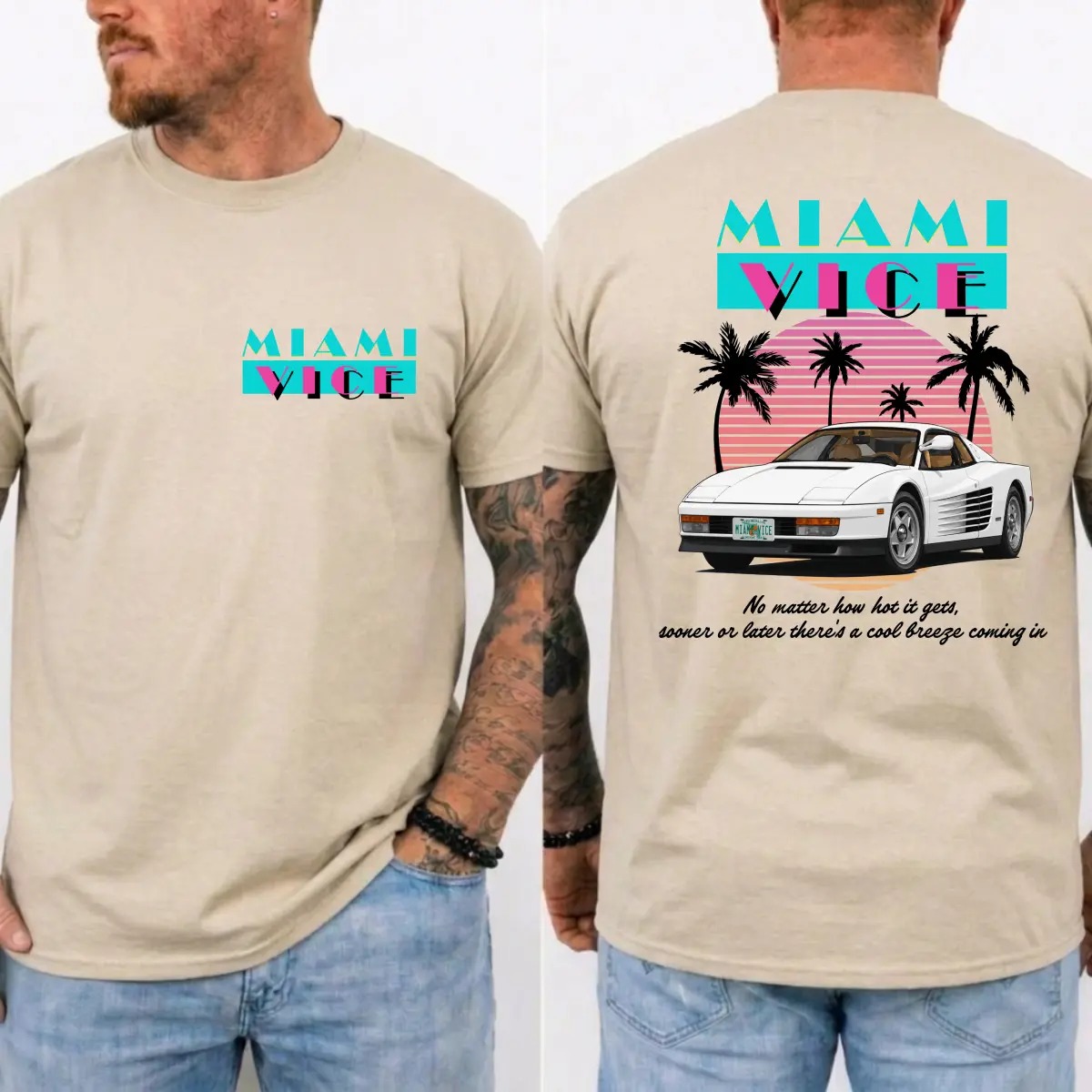Miami Vice Shirt, Vintage 80s Neon Car Graphic Tee, Retro TV Series Inspired T-Shirt