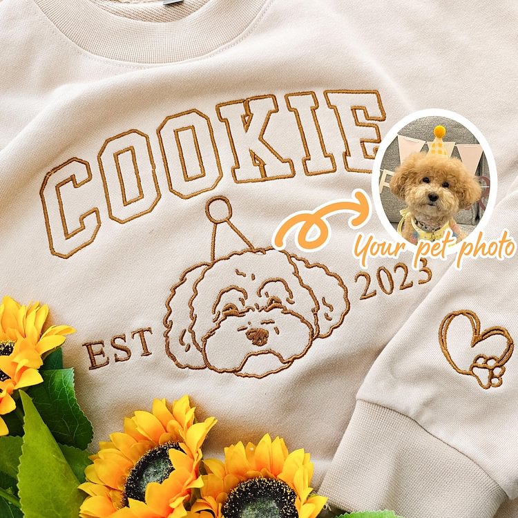 Custom Embroidered Pet Portrait Outline Sweatshirt for Pet Lover
