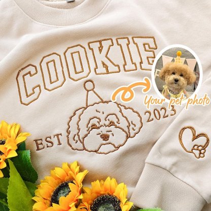 Custom Embroidered Pet Portrait Outline Sweatshirt for Pet Lover