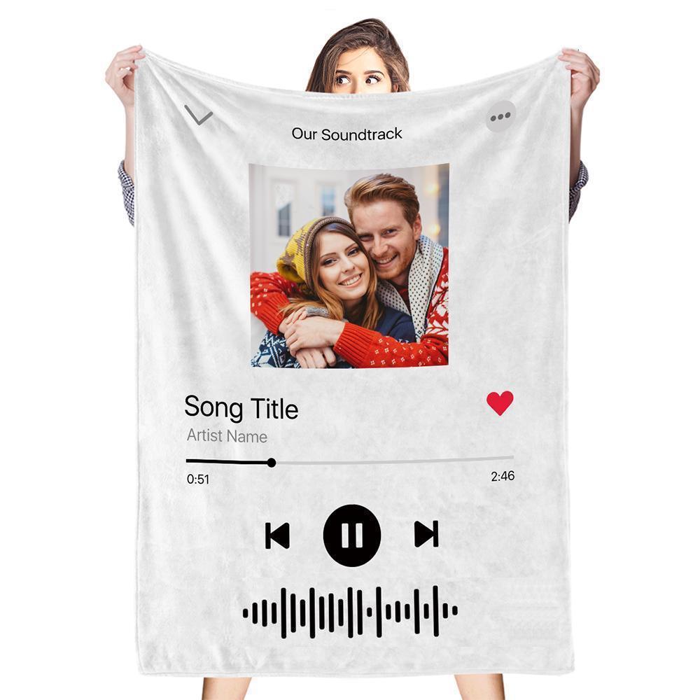 Personalized Spotify Music Song Code Photo Blanket for Couple