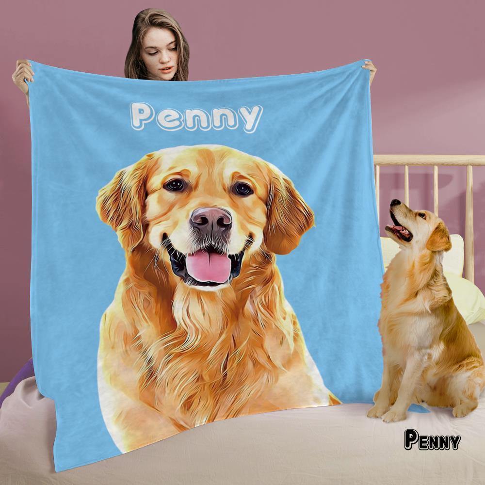 Personalized Pet Photo Portrait Fleece Blanket for Pet Lover