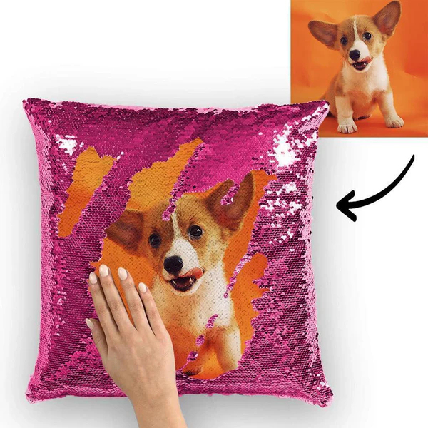 Personalized Sequin Pillow with Photo for Pet Lover