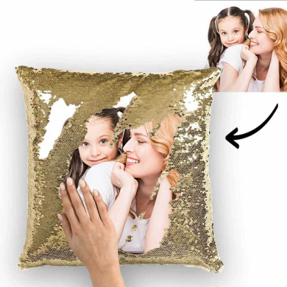 Personalized Sequin Pillow with Photo for Mother