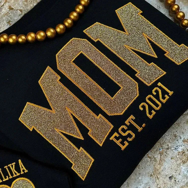 Personalized  Embroidered Glitter Vinyl Sweatshirt for Mom