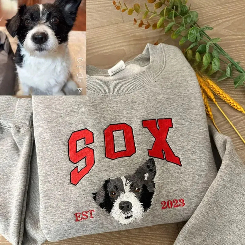 Personalized Embroidered Pet Portrait Sweatshirt for Pet Lover